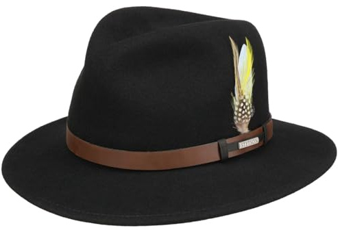 Stetson Sardis VitaFelt Traveller Hut Wollfilz Ledergarniturband Made in USA Damen und Herren Sommer Winter schwarz XL (60-61 cm)