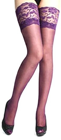 Xfome Damen-Strumpfhose, Spitze, Oberschenkel, hohe Seide, Hellviolett, One size