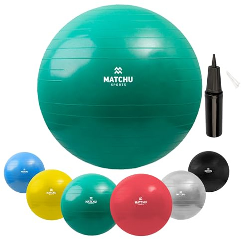 Matchu Sports | Fitnessball | Gymnastikball | Fitness Ball | Sitzball | Schwangerschaftsball | Inklusive Pumpe | Grün | Durchmesser 65CM