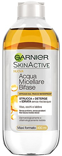 Garnier Acqua Micellare, Bifase con Olio d'Argan Efficace sul Trucco Waterproof, 400ml (Il pacchetto può variare)