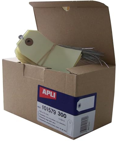 Apli 101579 - Étiquettes américaines 100x51 mm crème avec œillet + fil de fer - lot de 300 - carton 160g/m² – Idéal pour création DIY, étiquetage produits, artisanat, pressing, stockage.