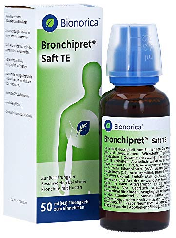 Bronchipret® Saft TE für Kinder ab 1 Jahr – 3-fach Effekt gegen Husten, Schleim und Entzündungsbeschwerden in den Bronchien, pflanzliche Thymian-Efeu-Kombination, zuckerfrei, 50 ml, Saft