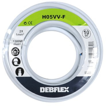 Bobinot de câble - Bobine de fils électrique - Câble électrique - Couronne de câble - Bobinot Câble Souple 10 mètres HO5VV-F 2X1 mm ² - Blanc - 141321 Debflex