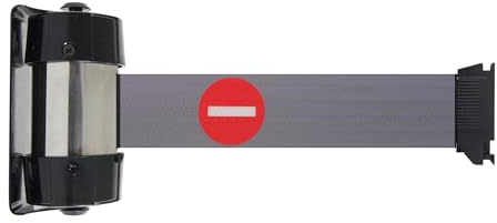 Enrouleur mural intérieur premium à fixer - sangle 2m grise avec logo ENTREE INTERDITE