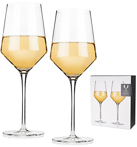 Viski Raye Crystal Angled Chardonnay Glasses, Sleek and Modern Design White Wine Glasses Set, Elegant Glassware for Wedding Gifts, Anniversary, Birthday Gifts, Home Bar Essentials, 13 oz, Set of 2