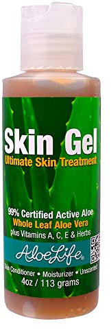Aloe Life – Skin Gel & Herbs Ultimate Skin Treatment, 99% Certified Organic Whole Leaf Aloe Vera, Vitamins C, A, & E, Head-to-Toe Skin Care Support for the Whole Family, Fragrance-Free (4 oz)