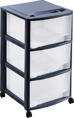M home by Mazzei Mondex Rollwagen Schubladenrollwagen PLS6073 Rollcontainer Schubladenschrank Kunststoff mit 3 großen Schubladen, Anthrazit – B 37 x T 39 x H 67 cm