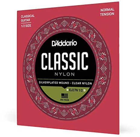 D'Addario Gitarrensaiten Konzertgitarre | Nylon Gitarren Saiten | Nylonsaiten | DER BELIEBTESTEN SAITENMARKE WELTWEIT | EJ27N 1/2 | Nylon | Normal Tension | für 1/2 Gitarren
