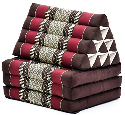 LEEWADEE - Comodo Materasso Da Pavimento Giapponese Con Cuscino Lettura, Materasso Futon O Tappetino Pieghevole Da Massaggio Tailandese, 170 x 53 cm, Marrone Rosso