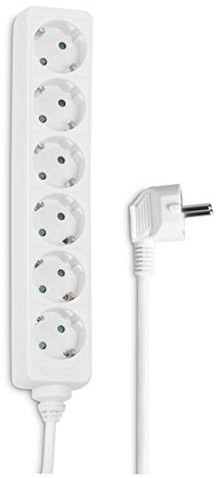Hama Steckdosenleiste 6-Fach (Mehrfachsteckdose mit Steckplätzen um 45° gedreht, GS-geprüfter Mehrfachstecker mit erhöhtem Berührungsschutz und Schutzkontakt, Kabel 1,4 m, max. 3500 W) weiß