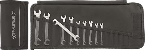 STAHLWILLE 12/10 | Doppelmaulschlüssel Set 10-tlg. (4-11 mm) | Maulschlüssel in Mini-Ausführung | schraubenschonend | in robuster Rolltasche | Made in Germany
