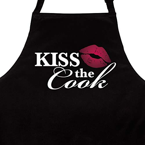 WANDKINGS Schürze Kiss The Cook - Grillschürze - Küchenschürze - Kochschürze - Latzschürze mit verstellbarem Nackenband