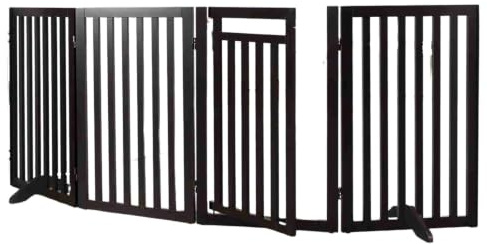 Trixie Freestanding 4-Panel Pet Gate, Foldable Pet Barrier Fence, Convertible Pet Pen, 32-in Tall, Walk Through Door, Brown