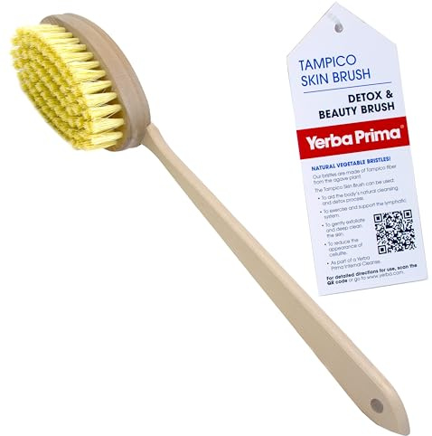 Yerba Prima Tampico Skin Brush for Exfoliation, Dry Brushing, and Blood Circulation with Natural Fiber Bristles and an All-Natural Maple Wood Handle - 1 Brush