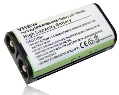 vhbw Akku kompatibel mit Sony MDR-RF840, MDR-RF850, MDR-RF840R, MDR-RF850R, MDR-RF860, MDR-RF860R Wireless Headset Kopfhörer (700mAh, 2,4V, NiMH)