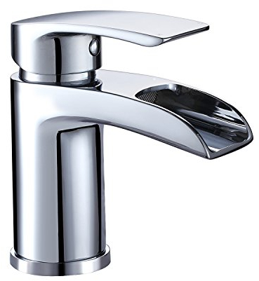 Design Wasserfall Wasserhahn Chrom Waschtischarmatur Einhebelmischer-Waschtischbatterie Bad Armatur für Badezimmer Waschbecken