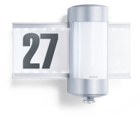 Steinel 647810 Lampada con Sensore a Raggi Infrarossi per Esterni L 270 S, IP 44, Angolo di Rilevamento di 360°, Raggio D'Azione Fino a 8 m Tutt'Attorno, Schermatura in Alluminio,Pannello Retroilluminato a LED da 1 W per Illuminare Il Numero Civico, Minisensore Estraibile con 4 Programmi Orientati alla Pratica Inclusa Accensione Graduale Della Luce, Possibilità di Accensione Luce Continua per 4 Ore.