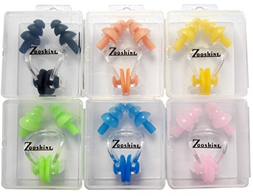 Zooshine 6 Sets Waterproof Silicone Swimming Earplugs Nose Clip Plugs,Ear & Nose Protector Swimming Sets Box Package