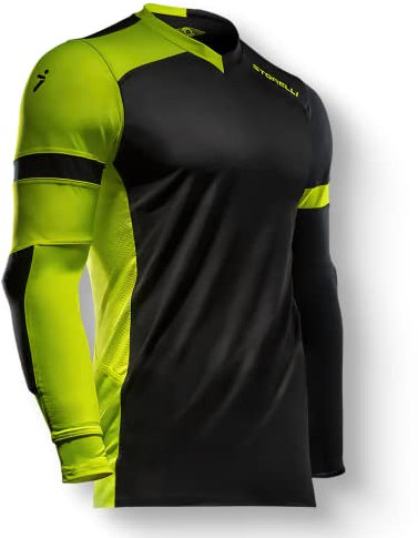 Storelli ExoShield Gladiator Goalkeeper Jersey, High-Impact Protection, Sweat-Wicking, Breathable Athletic Shirt for Soccer & Heavy-Duty Sports, Black/Strike, Youth Large
