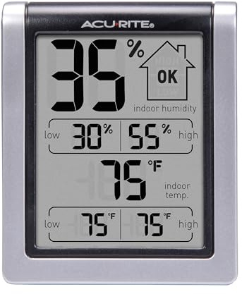 ACURITE 00613 Digital Hygrometer & Indoor Thermometer Pre-Calibrated Humidity Gauge, Black, 3 H x 2.5 W x 1.3 D