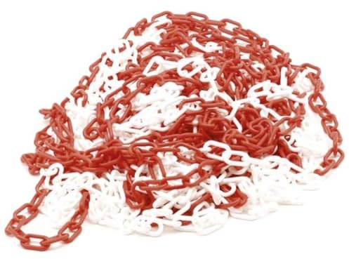 Perel Chaîne de balisage, pour la délimitation des zones dangereuses ou interdites d'accès, utilisation intérieure et extérieure, plastique, rouge/blanc, 25 m, 6 mm