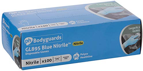 Bodyguard GL8953 Nitrile Disposable Gloves, Powder Free, Size L, Blue, 100 Pieces