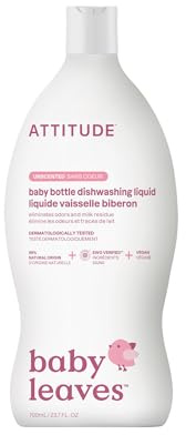 ATTITUDE Washing Up Liquid and Bottle Cleaner for Baby, EWG Verified Washing Up Liquid, No Added Dyes or Fragrances, Tough on Milk Residue and Grease, Vegan, Unscented, 700 mL