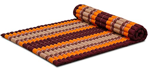 livasia Rollmatte Rollmatratze L breit bequem - 200x110x4,5cm - Gästebett Gästematratze 1 Person, Reisebett Kofferraum outdoor, Thaimatte Kapok Garten Balkon handgefertigt (Orange)