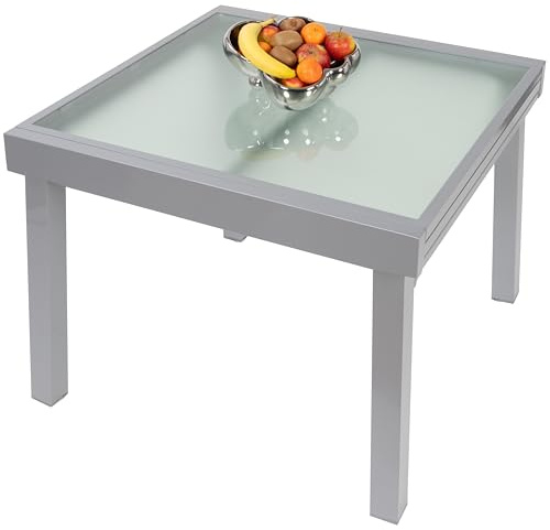 ib style Gartentisch Diplomat, Ausziehbar 90-180 cm, Outdoor, Aluminium Esstisch, Balkonmöbel, Gartenmöbel, Tischplatte aus Sicherheits Glas, Silber