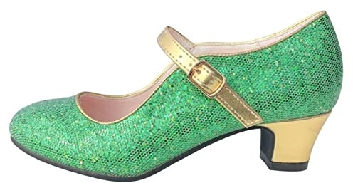 La Senorita Spanish Flamenco Shoes Anna Frozen - Green Gold Glitter - Size 35