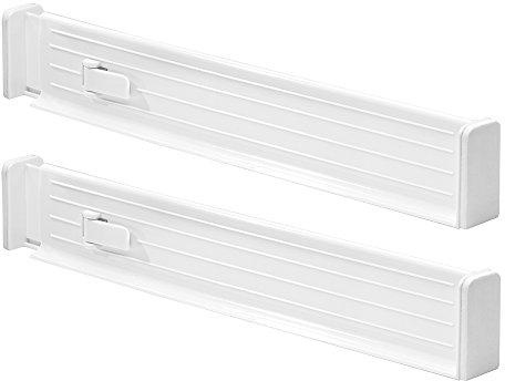 iDesign Linus Organizador de cajones ajustable, separadores de cajones para cocina en plástico, juego de 2 divisores para cajones, blanco