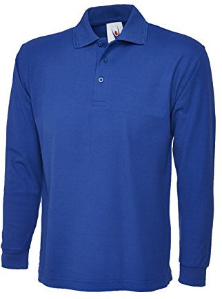 Plain Long Sleeve Polo Shirt Casual Leisure Work Wear Round Neck UC113 - blue - XXXL