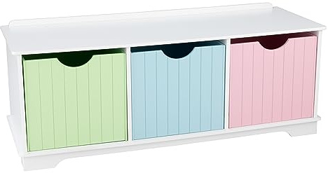 KidKraft Panca Contenitore in Legno Nantucket Pastello con 3 Cassetti Portaoggetti, Mobile Porta Giochi Bambini, Mobili per Cameretta e Sala Giochi per Bambini, 14565