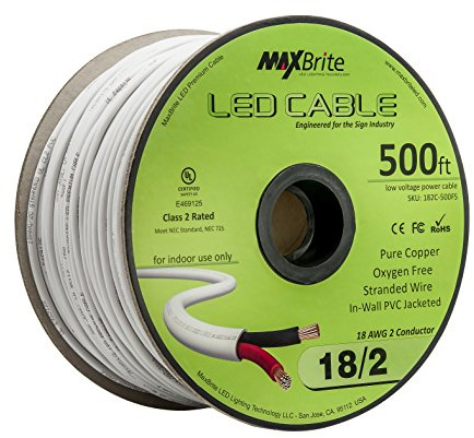 500 ft. 18AWG Low Voltage LED Cable 2 Conductor White Sleeve in-Wall Speaker Wire UL Listed Class 2 Certified