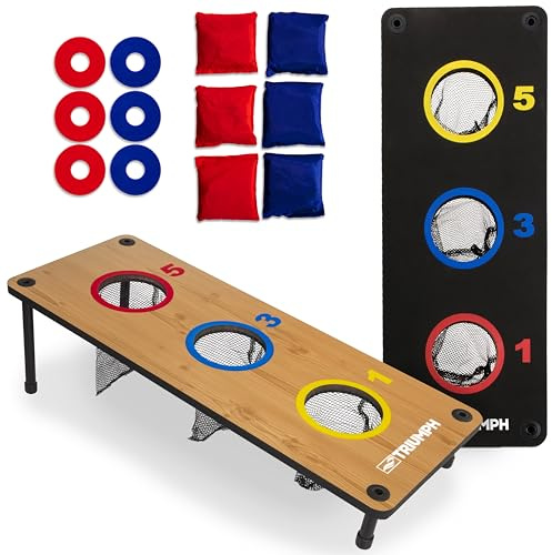 Triumph 2-in-1 3-Hole Bag Toss & Washer Toss Combo Game – Compact Dual-Play Boards with Built-in Scoring, Bean Bags, Washers & Carry Bag – Perfect for Backyard BBQs, Tailgates & Family Parties