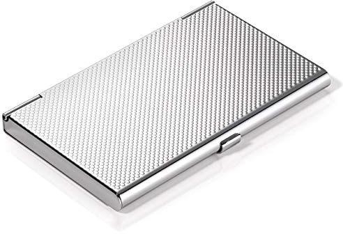 Troika Visitenkartenetui, Weltkartenprägung auf dem Deckel, für ca. 17 Karten, Stahl, glänzend, Silber