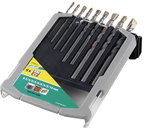 wolfcraft Juego de brocas para hormigón con filo de carburo de tungsteno, Ø 3–10 mm, 9 piezas I 7109000 I Para taladrar hormigón, piedra artificial y piedra natural