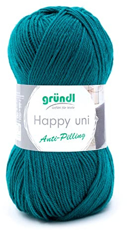 Gründl Wolle Happy uni (Strick- und Häkelgarn mit wollartigem Charakter aus 100% Polyacryl, Anti-Pilling, 100 g / 250 m, Nadelstärke: 4-5, 1 x 100 g), Petrol