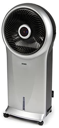 DOMO DO152A Mobiler Luftkühler - 3 Funktionen (natürlich, normal, schlafen) - 5,5L Wassertank - 800m³/Std - Lautstärke 65 Db - Inklusive 2 Kühlelemente - Schwarz/Silber