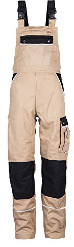 TMG® | Lange Arbeitslatzhose Herren, Beige Latzhose mit Kniepolstertaschen aus Cordura, viel Stauraum, robust | 52