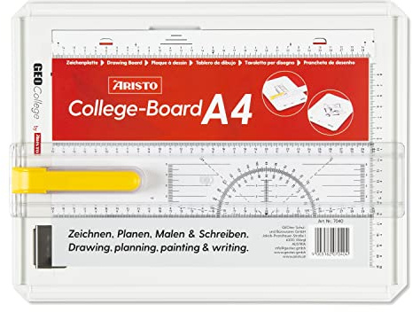 Aristo AR7040 College Board Zeichenplatte (Format A4, schlagfester Kunststoff, mit Zeichenschiene) weiß