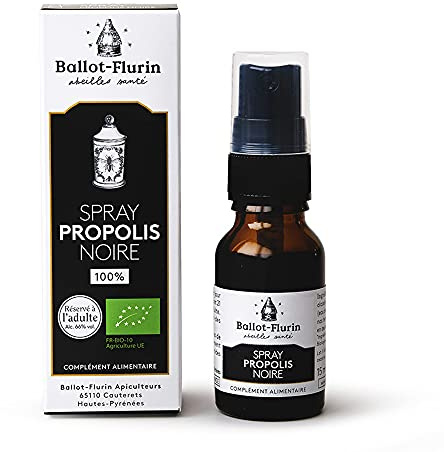Ballot-Flurin - Spray Propolis Noire - MULTIFONCTIONS : défenses organismes, sensibilité de saisons, bouche, peau -Fabriqué en France - Apiculture Douce - Certifié bio - 15 ml