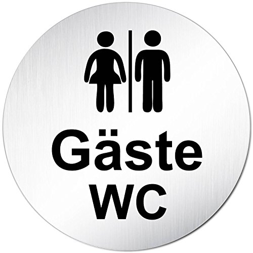 Türschilder24 XXL Türschild • Ø 100 mm • Toilettenschild Gäste WC + Piktogramm • aus Aluminium Vollmaterial • geschliffene Edelstahloptik • 100% Made in Germany