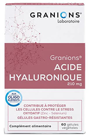 GRANIONS ACIDE HYALURONIQUE - Complement Alimentaire - Acide Hyaluronique Gelules - Anti Rides Puissant Immediat - Acide Hyaluronique + Zinc + Selenium - Anti Age - 60 gélules - Fabriqué en France
