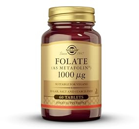 Solgar Folate 1000mcg - High Strength Formula - Healthy Maternal Tissue Growth During Pregnancy - Vegan - 60 Tablets