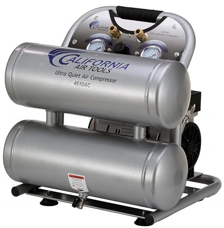 California Air Tools CAT-4610AC Ultra Quiet & Oil-Free 1.0 hp 4.6 gallon Aluminum Twin Tank Electric Portable Air Compressor, Silver