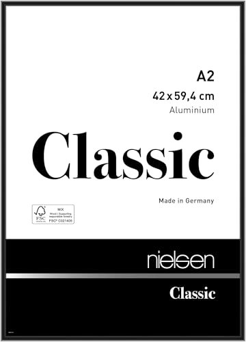 nielsen Classic Aluminium Picture Frame - Polished Black A2, 42x59.4cm - with Float Glass and Easy Push-Turn Clips