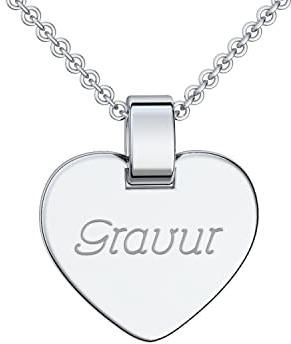 Herzkette mit Gravur Silber 925 Herz Kette Kettenanhänger persönlich Gravurplatte individuell gestalten 925er Anhänger beidseitig gravierbar Silberkette nickelfrei Halskette Damen-Kette FF432-1