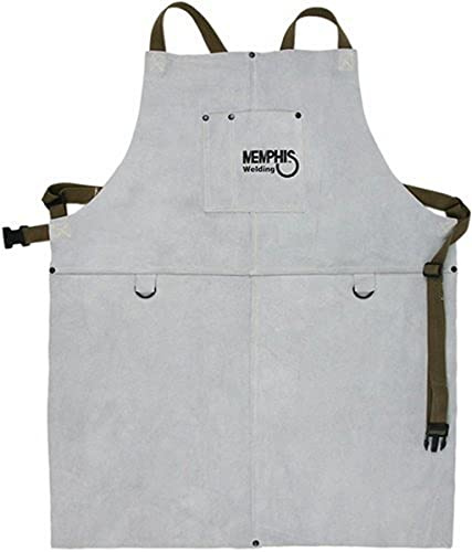 MCR Safety 38130MW 24 by 30-Inch Memphis Split Cow Leather Welding Bib Apron with Front Pocket, Gray