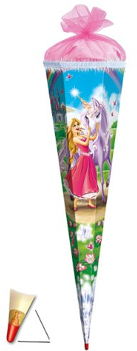 Schultüte - Prinzessin mit Einhorn 35 cm - mit Tüllabschluß - Zuckertüte Roth - Pferde Schloß Prinzessinnen Pferd